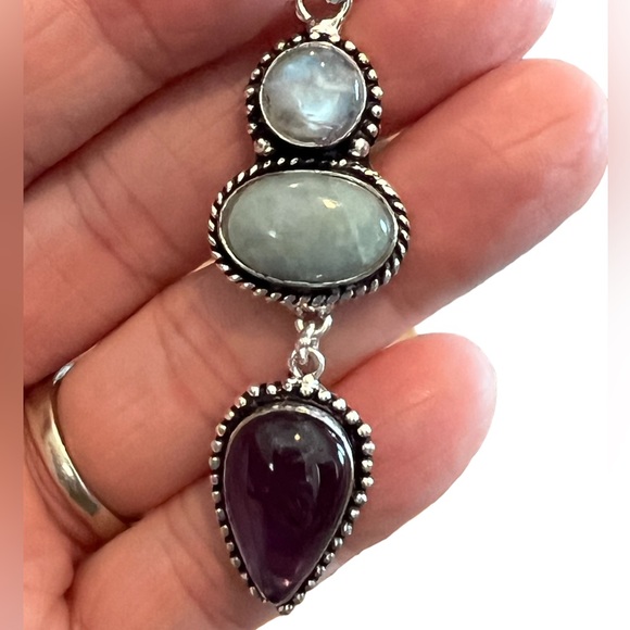 Amethyst, Aquamarine & Rainbow 🌈 Moonstone Handcrafted Pendant NWOT - Picture 8 of 17